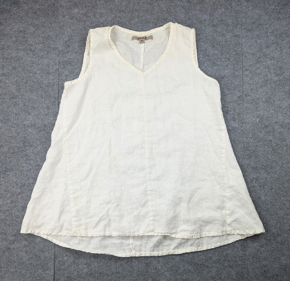 Flax Blouse Womens Small Linen Tunic Coastal Minimalist Lagenlook Ivory Light