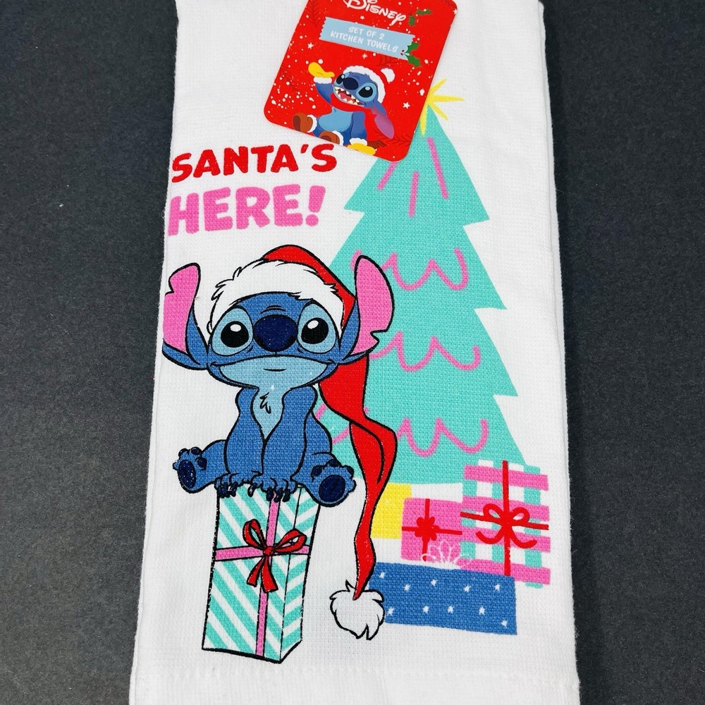 Disney Lilo & Stitch 2 Pack Hand Kitchen Towels Christmas Tree Santa’s Here NEW