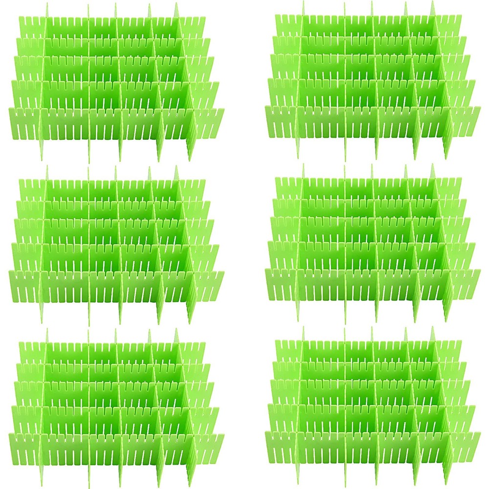 60 PCS Adjustable Green Plastic Drawer Dividers 12.6 x 2.8 Inch for Organizing