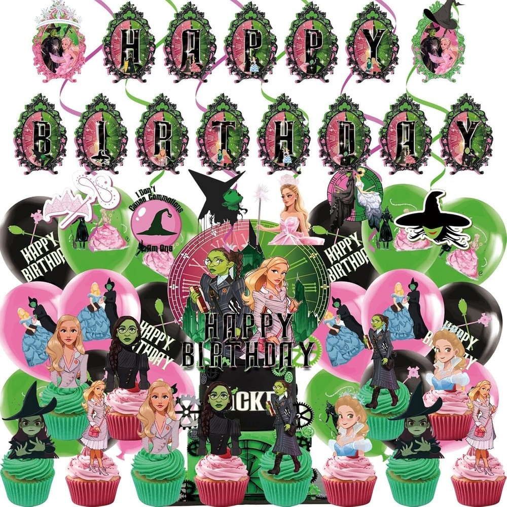 50-Piece Magic Birthday Party Kit with Cake Topper, Balloons, Spiral Decor, and Banner