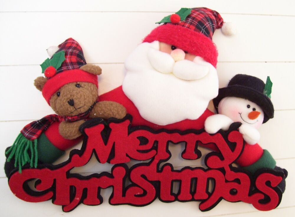 Merry Christmas Plaid Santa Snowman Bear Home Decoration