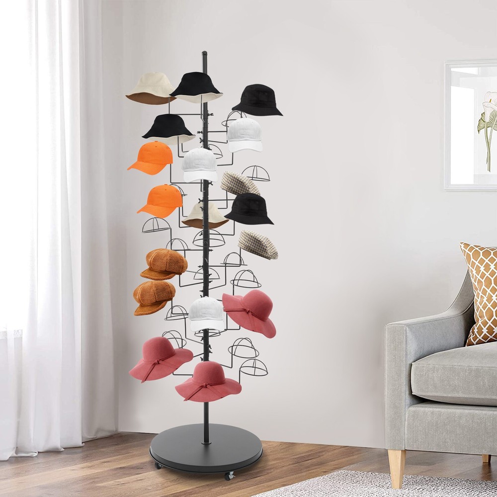 Freestanding Metal Hat Rack Display Stand Holds 35 Hats Black