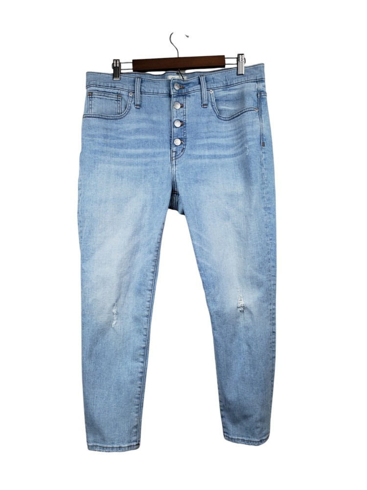 Madewell 9 Inch High Rise Skinny Jeans Womens Size 32 Light Blue Distressed Stretch Denim