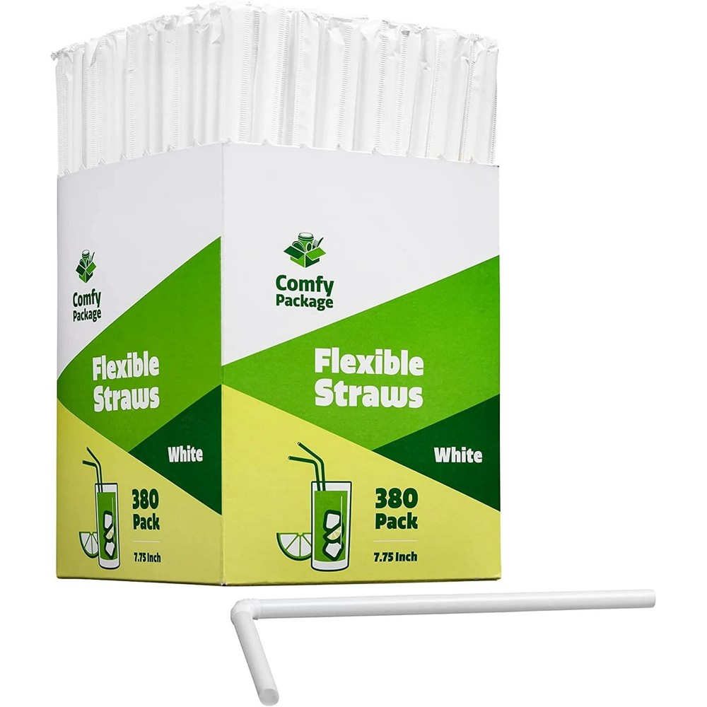 Comfy Package Individually Wrapped Straws Plastic Straws Disposable, 380-Pack.