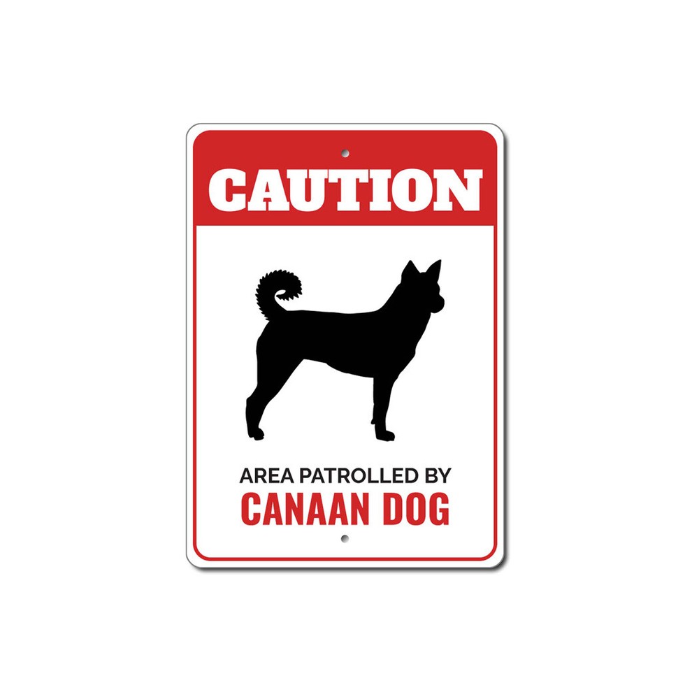 Patrolled By Canaan Dog Caution Metal Sign Dog Kennel Pet Breed Canine K9 Paw