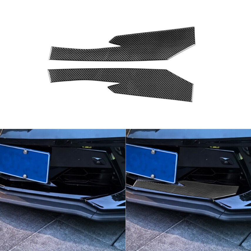 2Pcs Real Carbon Fiber Car Exterior Front Lip Cover Trim For Corvette C8 2020-24