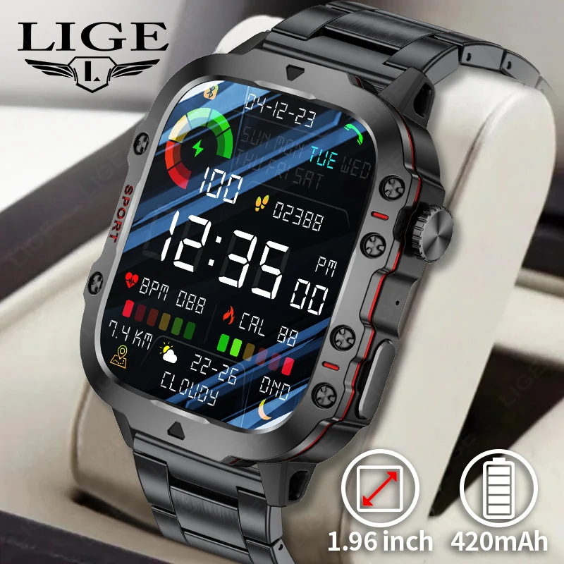 LIGE 2024 SOS Bluetooth Smartwatch 3ATM Waterproof Military Sport Watch