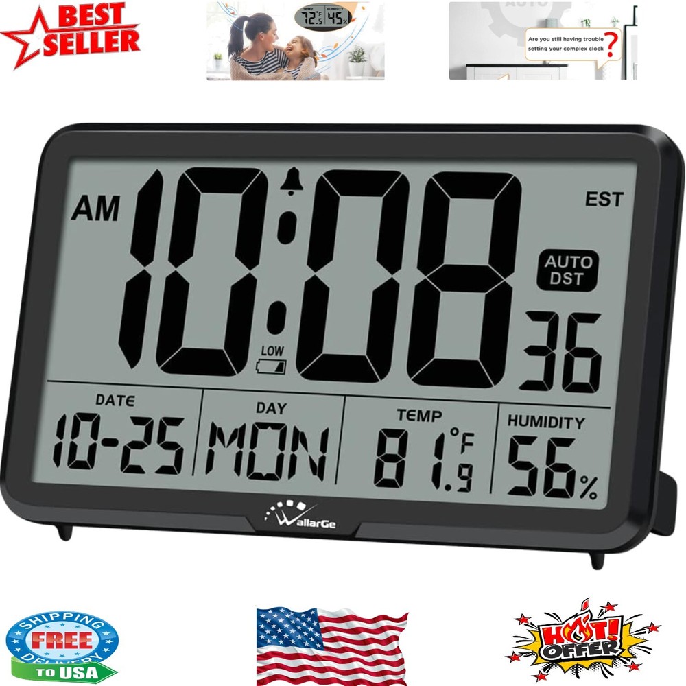 Digital Desk and Wall Clock with Memory Battery - Perfect for Seniors & Families