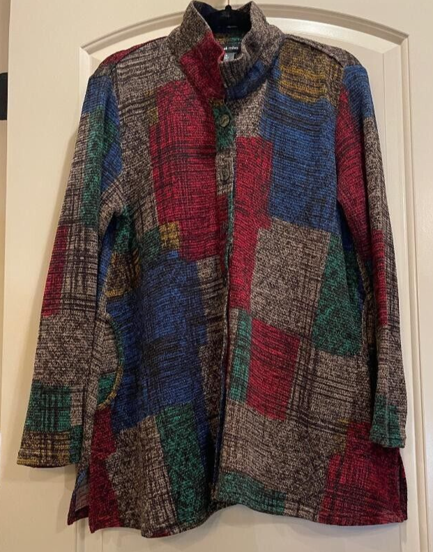 Ali Miles Women's Multicolored Artsy Color block front/back buttons cardigan M