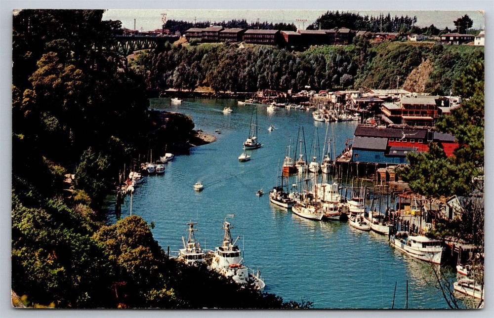 Noyo Harbor Aerial Birdseye View Fort Bragg CA Postcard R16