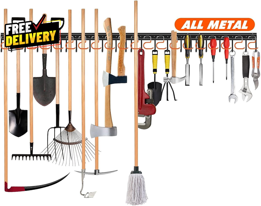 68-Slot All Metal Wall Mount Garden Tool Organizer for Garage Storage