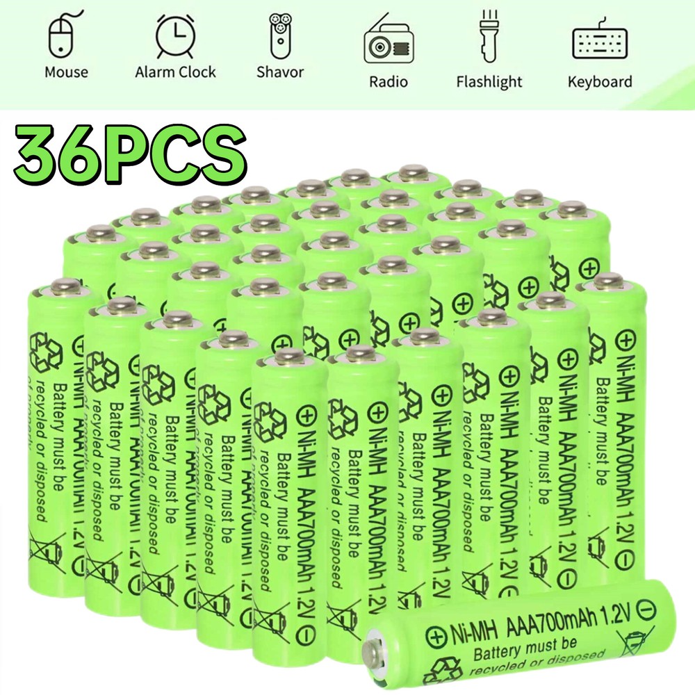 36Pcs AAA Rechargeable Battery 1.2V 700mAh Ni-MH Batteries for Solar Light Clock