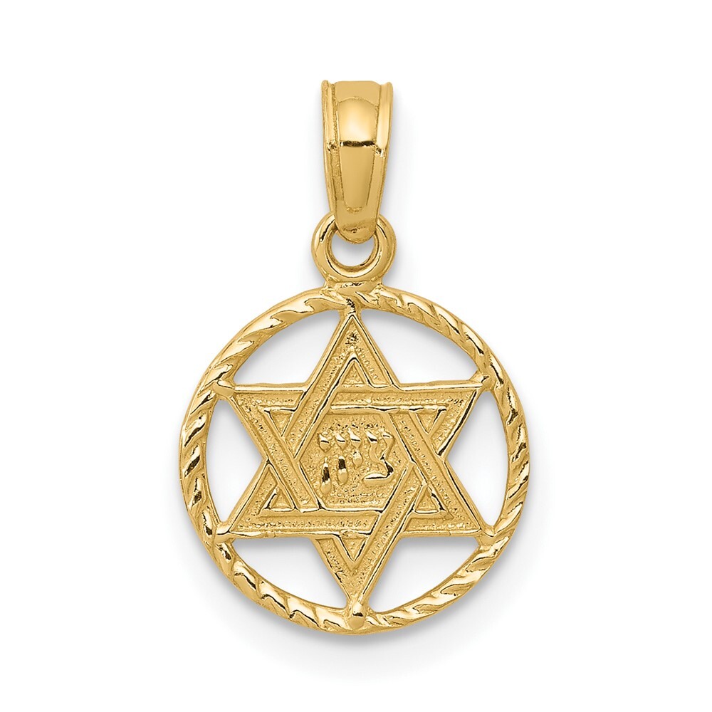 10k Yellow Gold Star of David in Circle Frame Pendant 0.53gm L-17 mm, W-10.5 mm