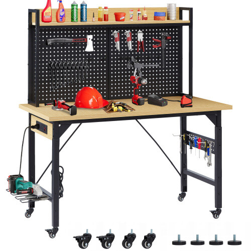 Adjustable Workbench With Pegboard Heavy Duty Wooden Desktop Workbench Office US