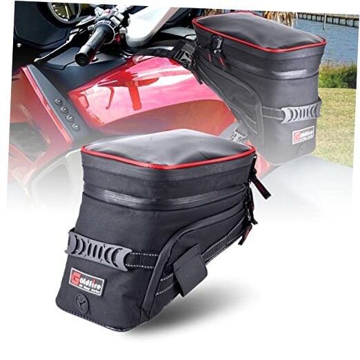 Motorcycle Tank Bag Expandable ADV Gas Oil Fuel Tank Saddle Bag Red Piping