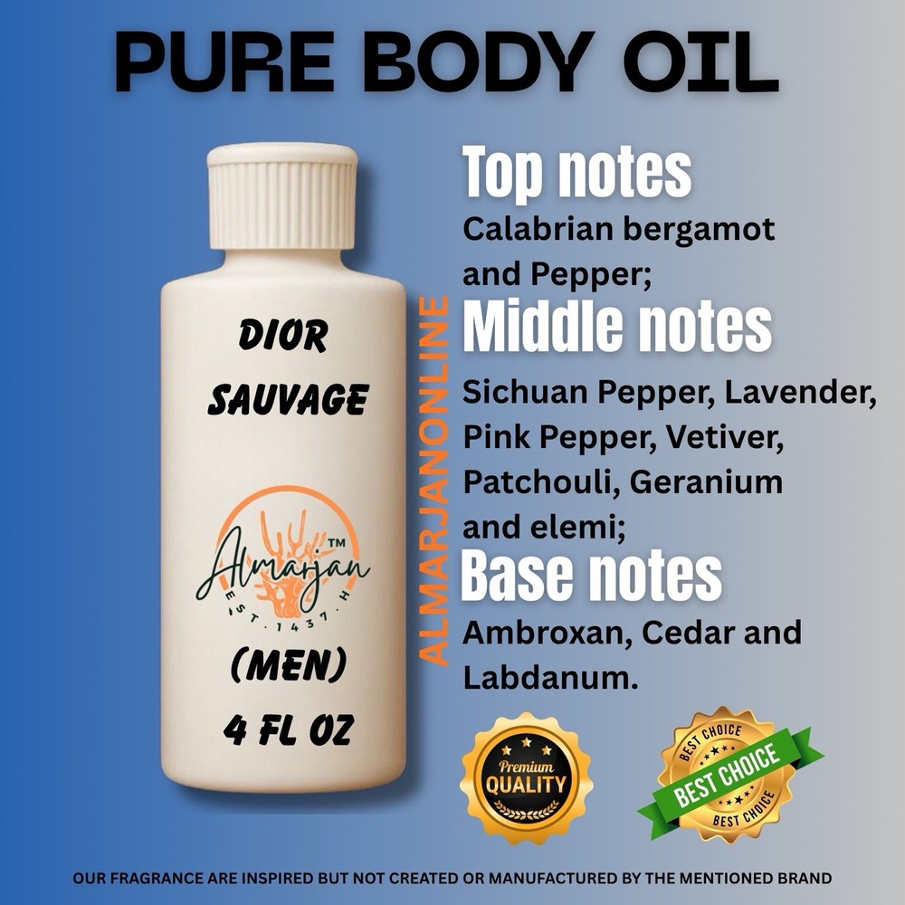 4 oz  Compare Dior’s SOuvage Cologne Body Oil Fragrance for Men