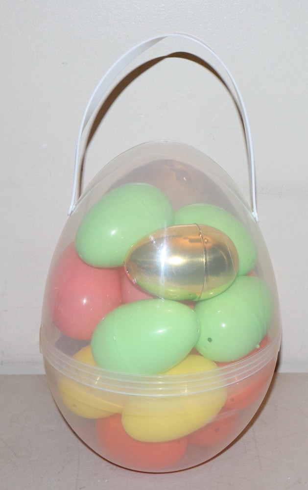 Large Clear Plastic Egg Filled with Smaller Plastic Easter Eggs (1 Golden Egg)