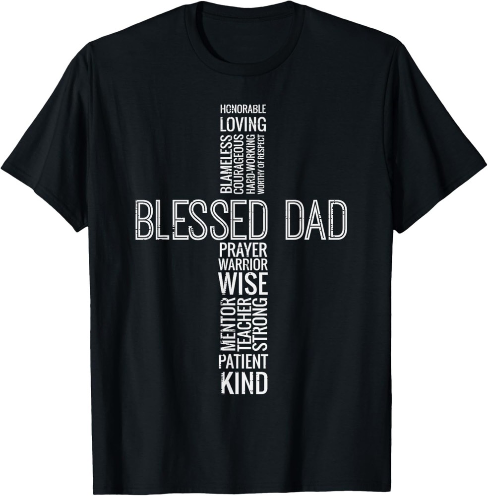 Fathers Day Blessed Dad Cross Words Christian Papa Daddy Men T-Shirt-image