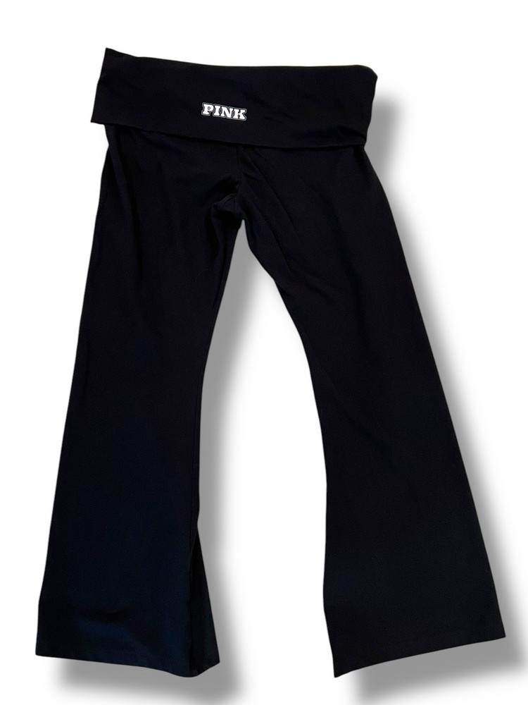 Victoria’s Secret Y2K PINK Foldover Flare Leggings Black Pink XL Short