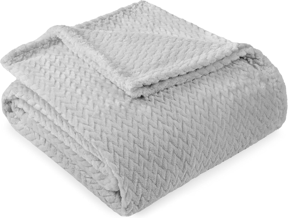 Soft Fleece Light Grey Throw Blanket for Couch - Lightweight Plush Warm Cozy Blanket