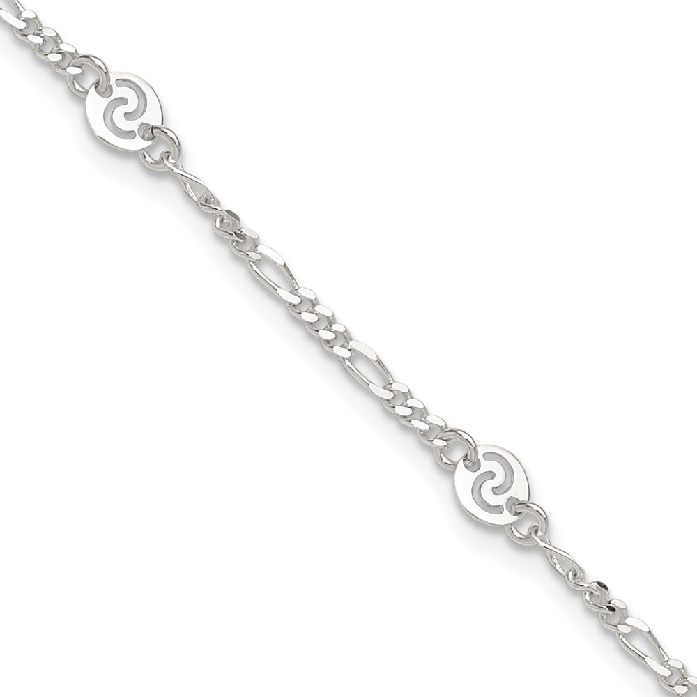925 Sterling Silver Swirl Disc Anklet 9 Inch w/ 1in Extender 2.83g