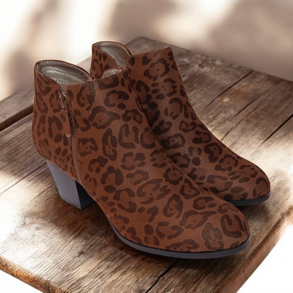 NEW Style & Co. Animal Print Boots Size 8.5 Ankle Black Brown Vegan Faux Leather