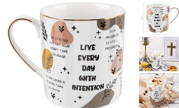 Ceramic Coffee Mug, Cute Water Mug Cup for Holiday, Mug with Handle Cute Words