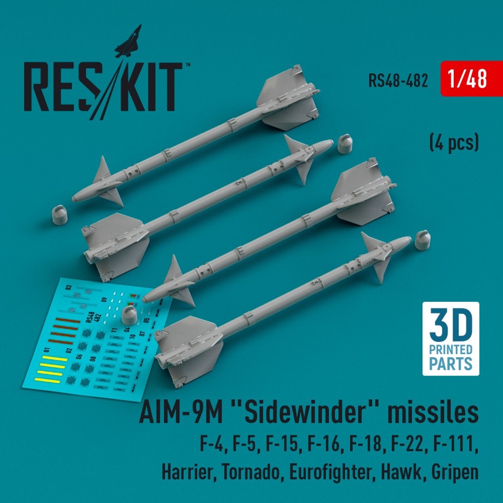 AIM-9M Sidewinder Missiles F-15/F-16/Tornado 4 pcs 1:48 3D Print RS48-0482