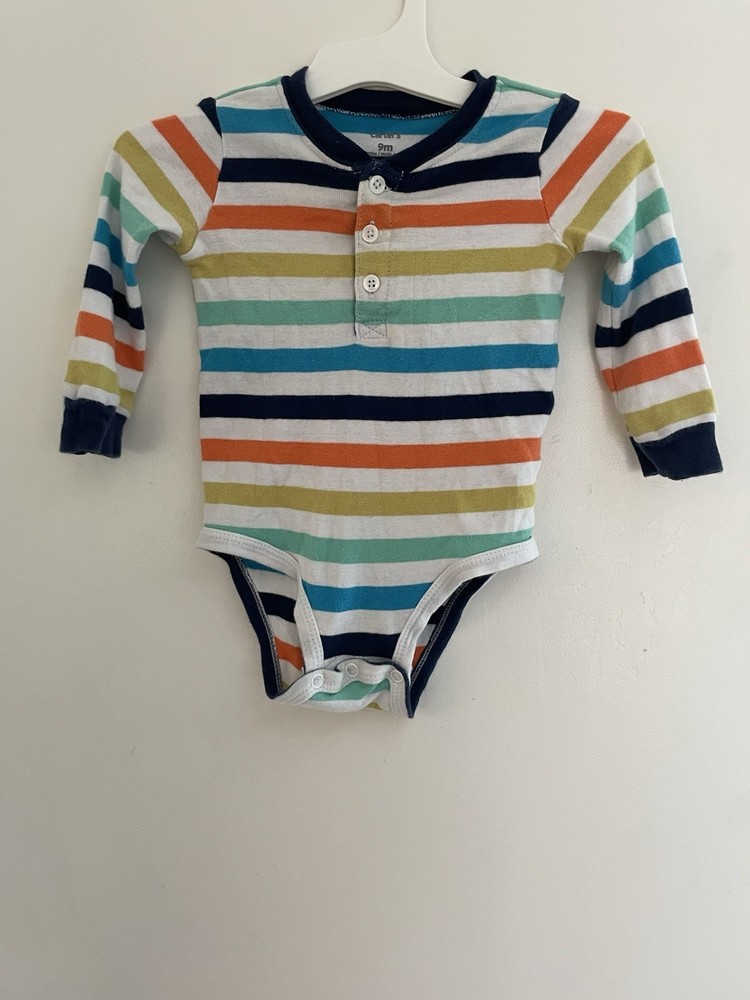 Carters Baby Boys Rainbow Striped Henley Long Sleeve Bodysuit Size 9M