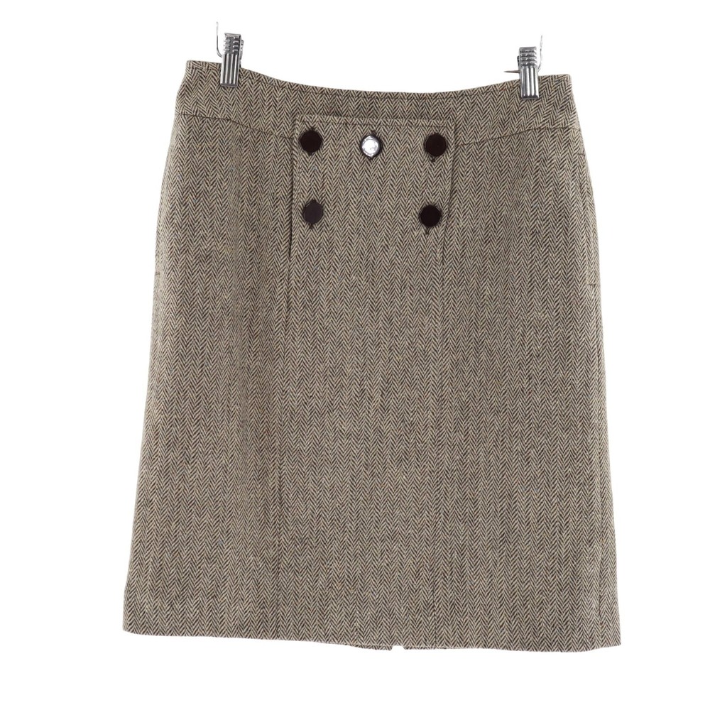 Wool Tweed Skirt Women's S Beige Brown Polished Academia Old Money Career Office