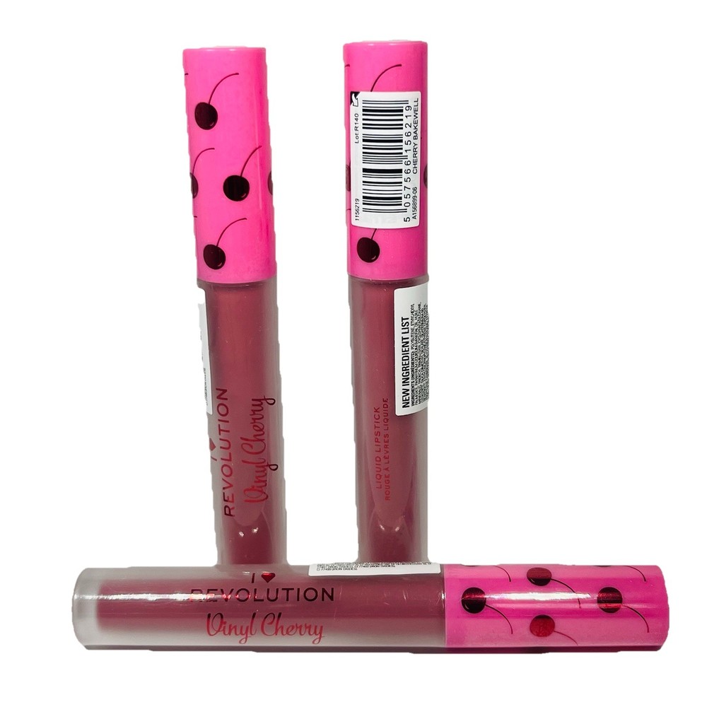 I Heart Revolution Vinyl Cherry Lipstick Trio - Cherry Bakewell Shade