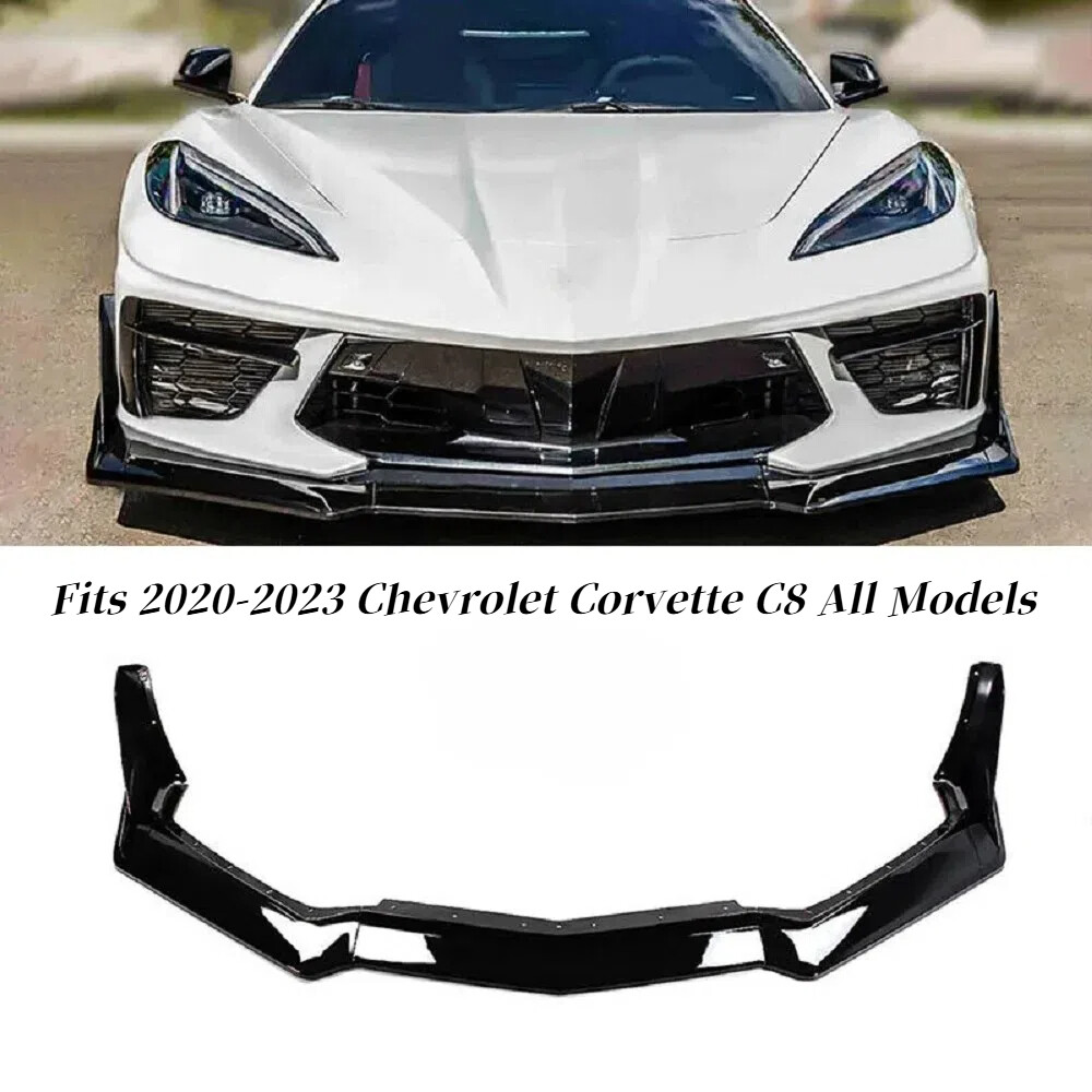 For 2020-24 Corvette C8 Z51 STG 3 Winglet Front Bumper Lip Splitter Gloss Black