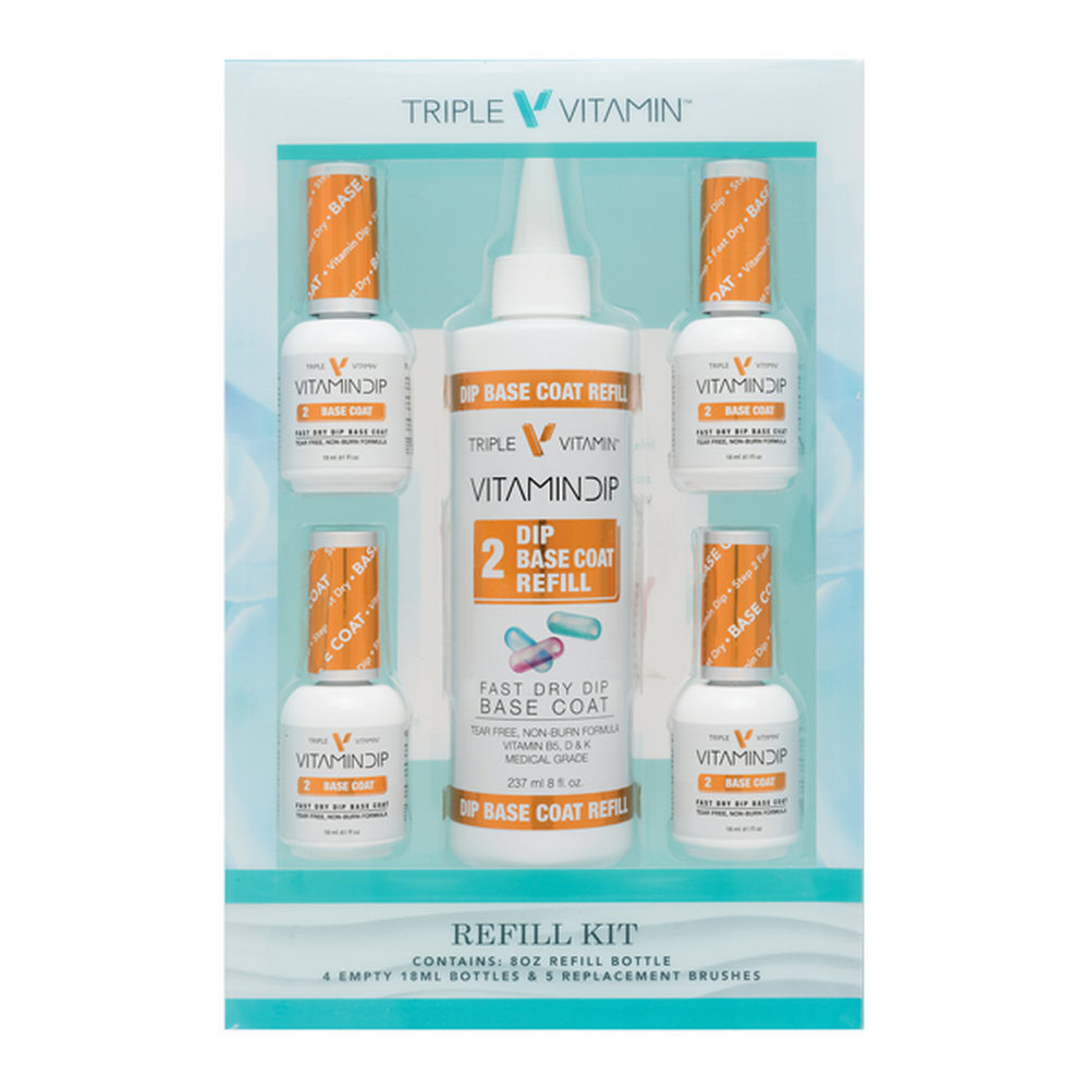 Triple Vitamin Dipping REFILL KIT Base Coat - 8oz product + 4 empty bottles New