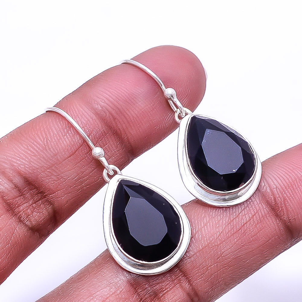 Black Onyx Gemstone 925 Sterling Silver Handmade Earring 1.33