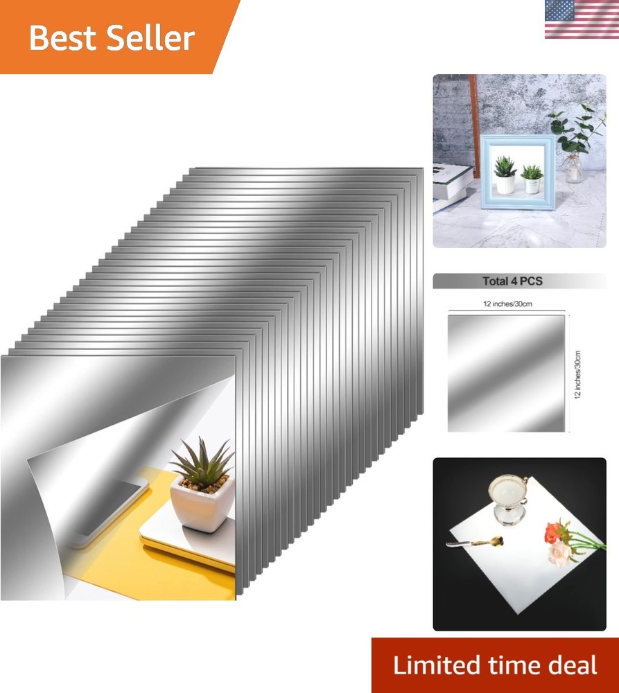 30 Pack Flexible Non-Glass Mirror Tiles - Self-Adhesive Decorative Sheets 12x12