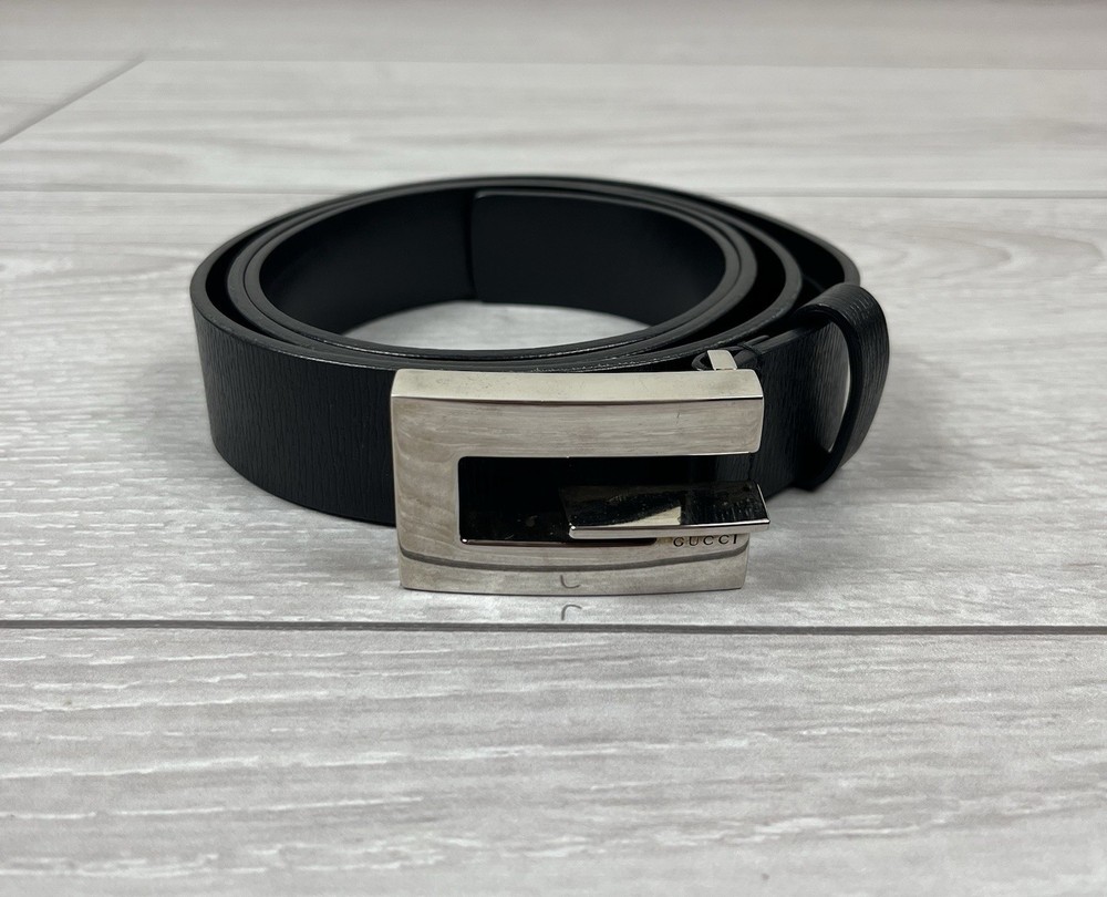 Gucci Vintage Tom Ford Era Big G Buckle Black Leather Belt Mens Size 36+ In