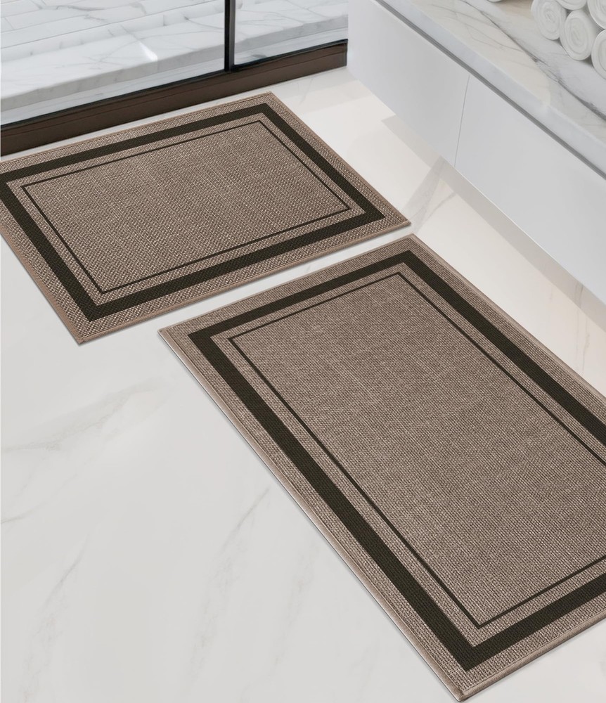 Ultra Thin Quick Dry Bathroom Rug Set 2-Piece Absorbent Non-Slip Bath Mat