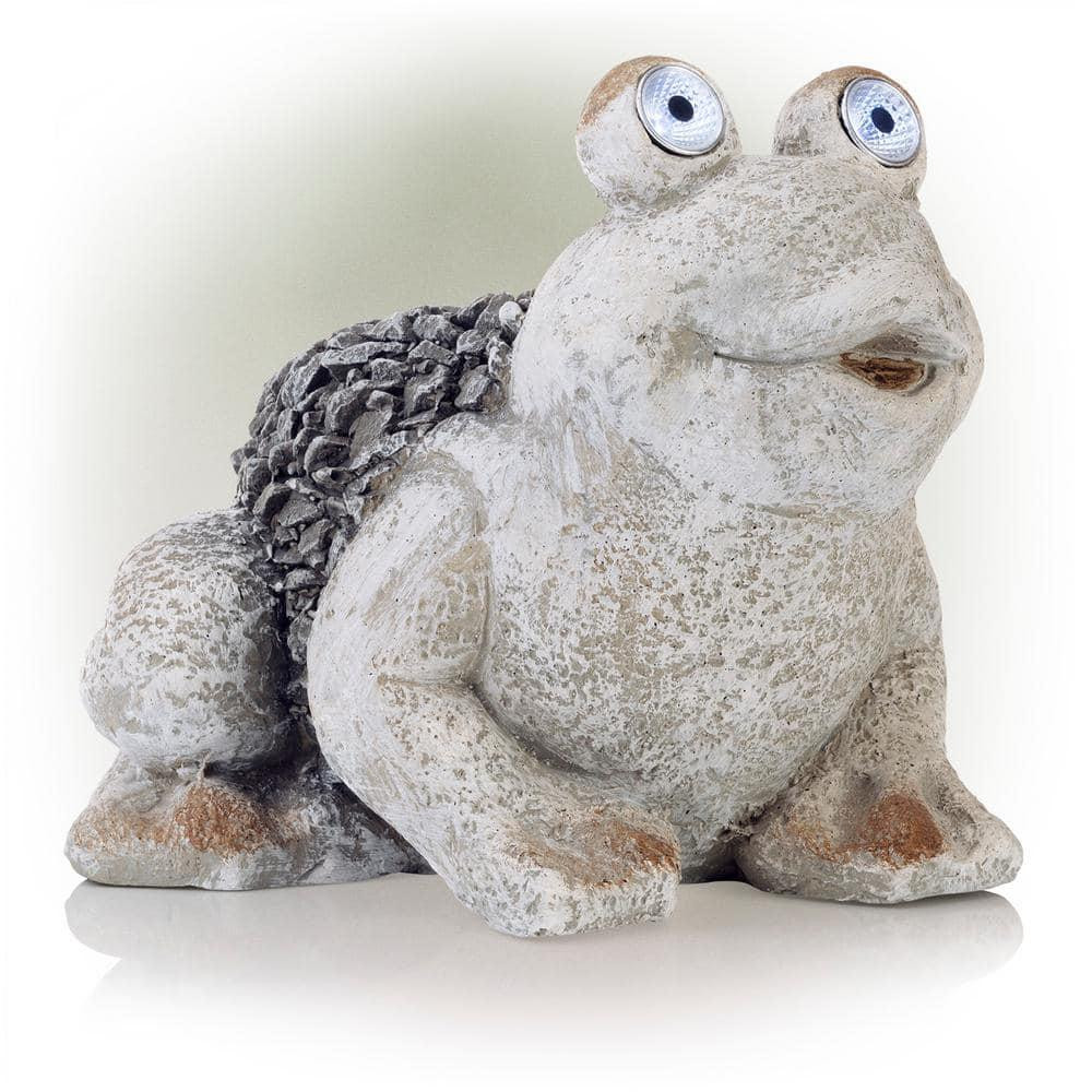 12 in. Tall Outdoor Solar Powered Frog Yard Statue with LED Lights, Gray