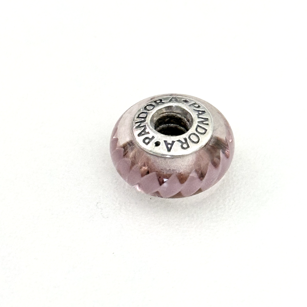 Pandora 925 Sterling Silver Pink Murano Glass Zig Zag Bead Charm For Bracelets Jewelry
