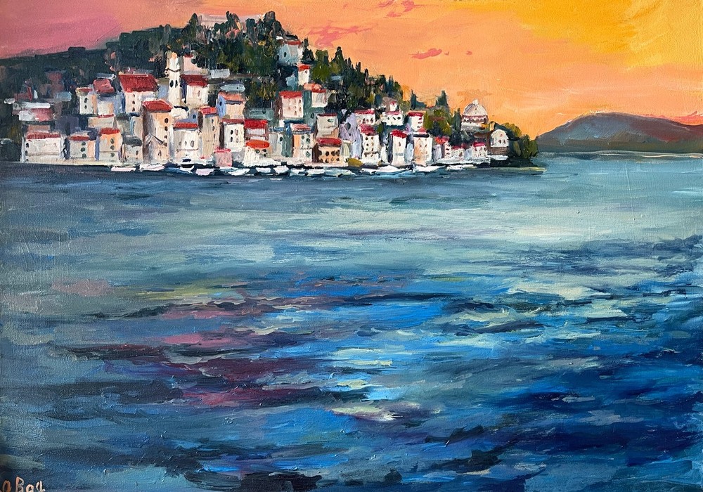 Original Oil Painting Croatia Wall Art Sunset Painting 14x20