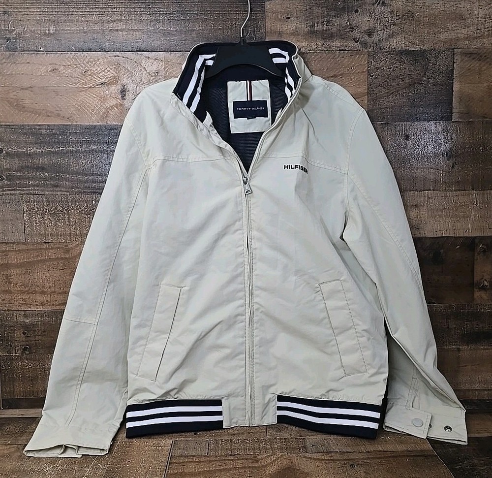 VTG Tommy Hilfiger Men's Medium Bomber Jacket Full Zip Logo Y2K Hooded Vintage