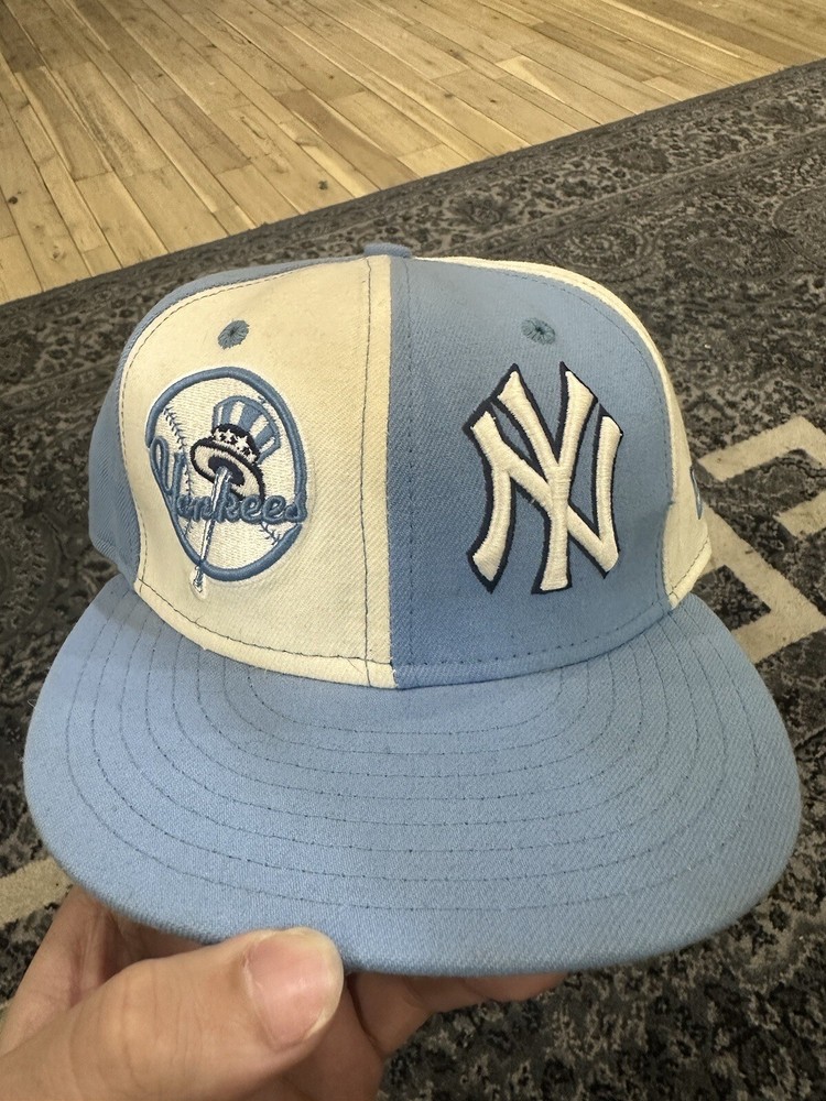 Size 7 1/4 sky blue yankees fitted hat double logo