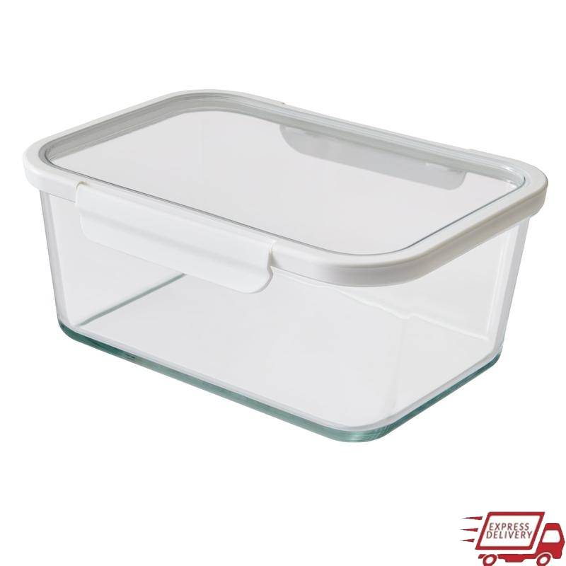 14-Cup Clear Rectangle Glass Food Container with Tritan Lid – Set of 1