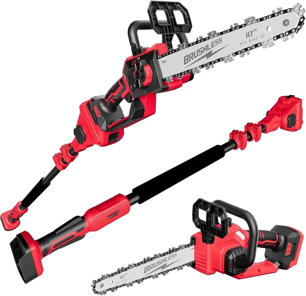 2-in-1 Cordless 10-Inch Pole Saw Chainsaw for Milwaukee M18 18V Battery  