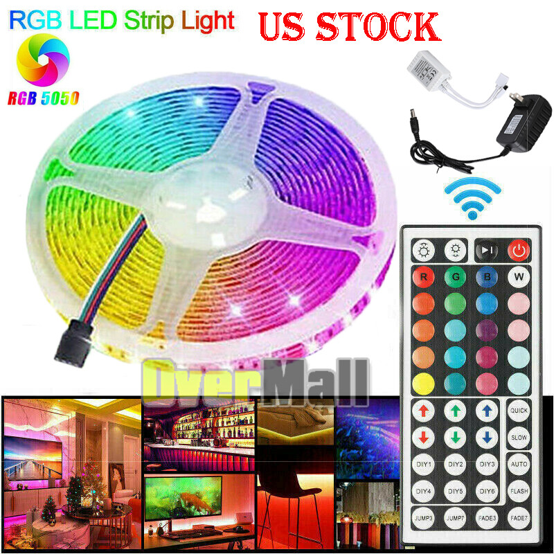 16.4FT 12V 300 LED RGB Strip Light Waterproof 5050 SMD Tape with Remote