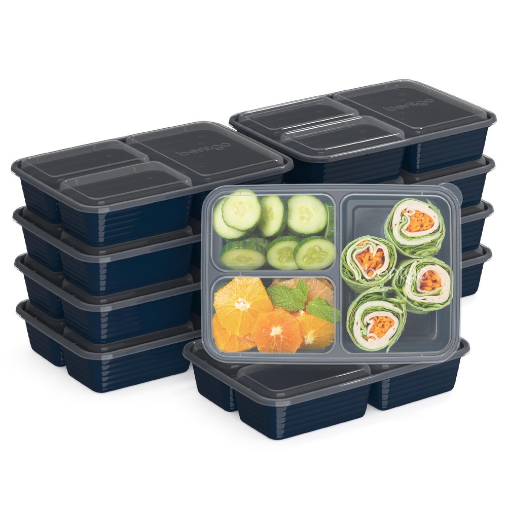 Bentgo BGPRP3-NB 3-Compartment Meal Prep Containers with Lids Set of 10 Trays