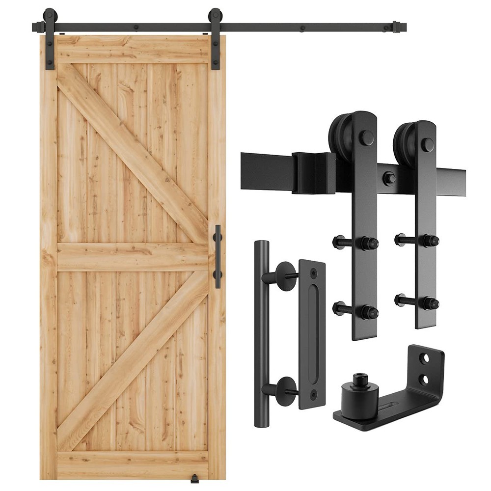 6 FT Heavy Duty Black Sliding Barn Door Hardware Kit Complete Set