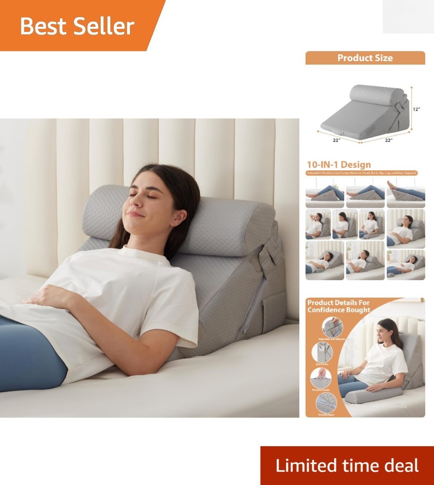 3PCS Memory Foam Wedge Pillow Set – Adjustable for Sleep & Back Support