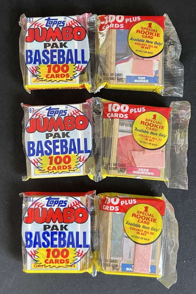 1987 Topps Baseball Jumbo Pack Lot - 3 Packs with Canseco Bonds McGwire Bo Jackson Rookie Cards