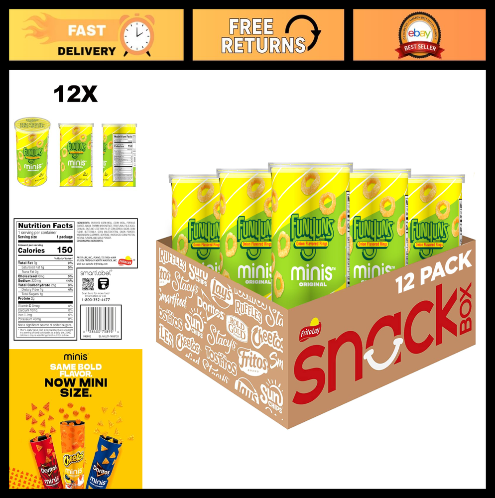 Mini Snack Canisters - Funyuns Original, 1.125 oz (12 Pack) - Crunchy Onion Ring